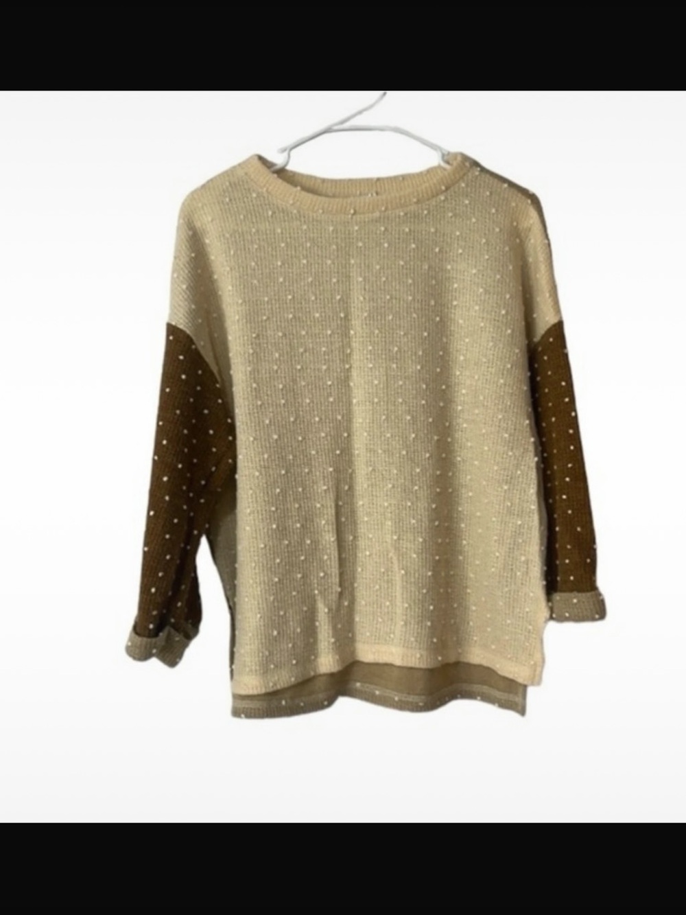 Blu Pepper Beige Sweater with Brown Polka-Dot Sleeves
